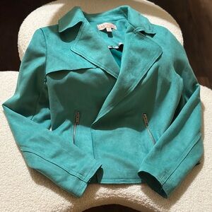 Philosophy Turquoise Faux Suede Leather Jacket Classic Style